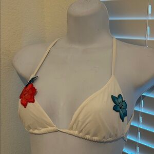 Blue Life Cream Top with Floral Embroidery only top